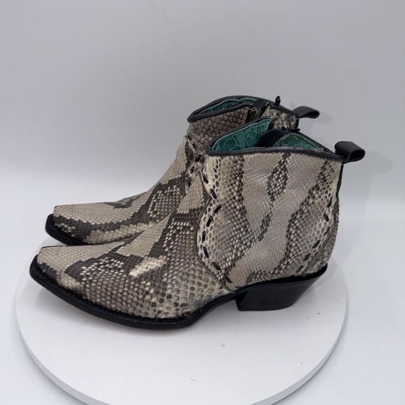 Corral Boots Shoes - Corral A3655 Genuine Exotic Python Snip Toe Western Ankle Boots Size 7.5 B Taupe